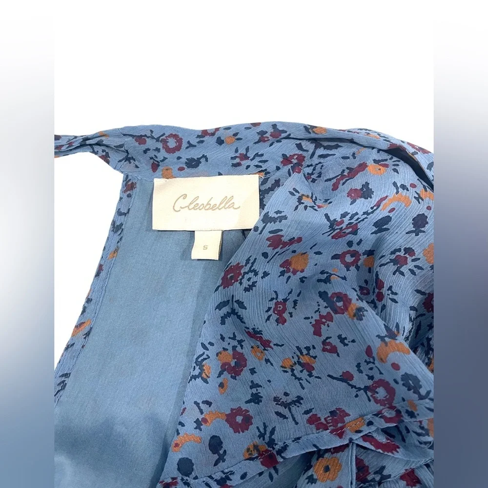 Cleobella Cecilia Blue Floral Chiffon Tiered Slit Midi Dress Lapis Block‎ Print - Picture 14 of 16